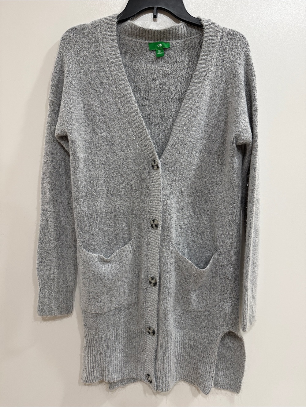 dip Gray Longline Button Oversized Cardigan